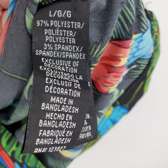 Good Vibes Drill Clothing Co Stretch Multicolor Parrot Hawaiian Button Shirt Lar - Picture 9 of 9